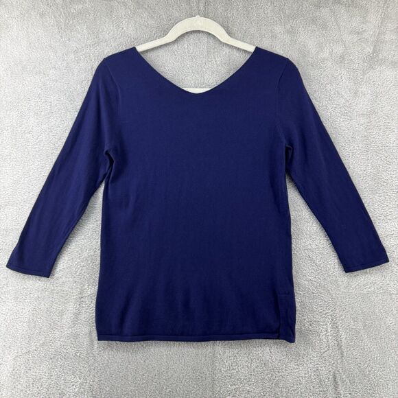 J McLaughlin Top Women S Blue Knit Lightweight Cashmere Blend V-Neck 3/4 Sleeve - Picture 6 of 13